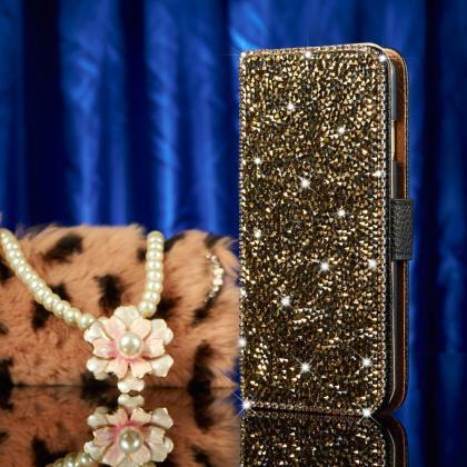 Luxury Bling Rhinestone Diamond Leather Cards Case..