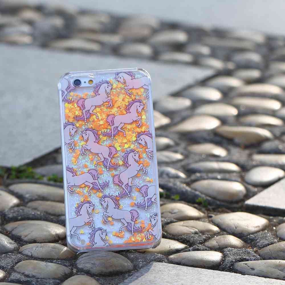 Dynamic Quicksand Glitter Liquid Unicorn Phone Case Cover For Iphone Se 5s 6 6s Plus, Orange