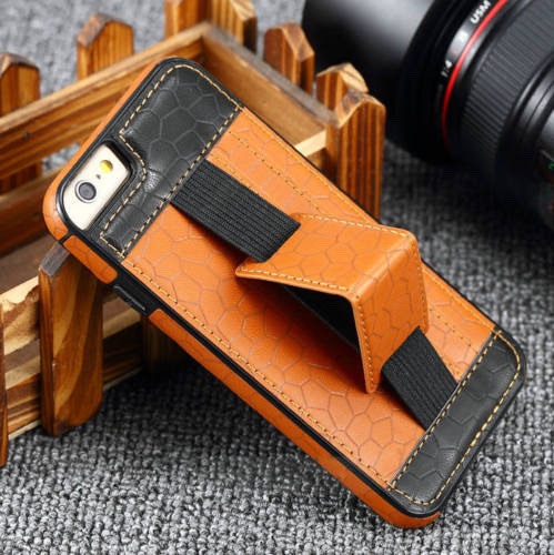 Slim Card Slot Hand Strap Holder Stand Leather Phone Case For Iphone 6 6s Plus, Brown + Black