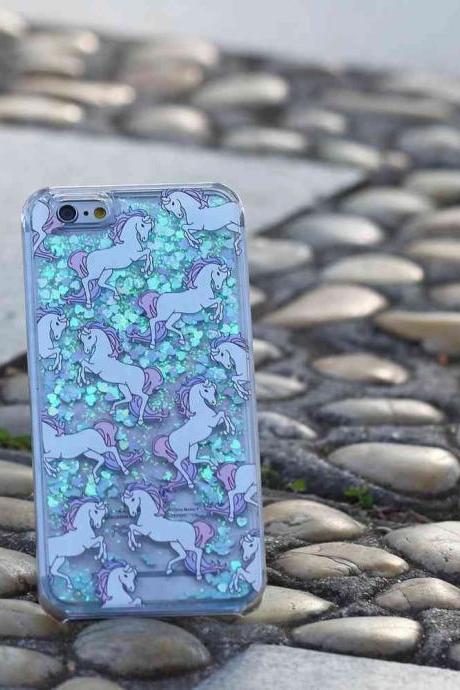 Dynamic Quicksand Glitter Liquid Unicorn Phone Case Cover For iPhone SE 5S 6 6S plus, Blue