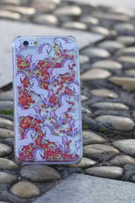 Dynamic Quicksand Glitter Liquid Unicorn Phone Case Cover For iPhone SE 5S 6 6S plus, Red